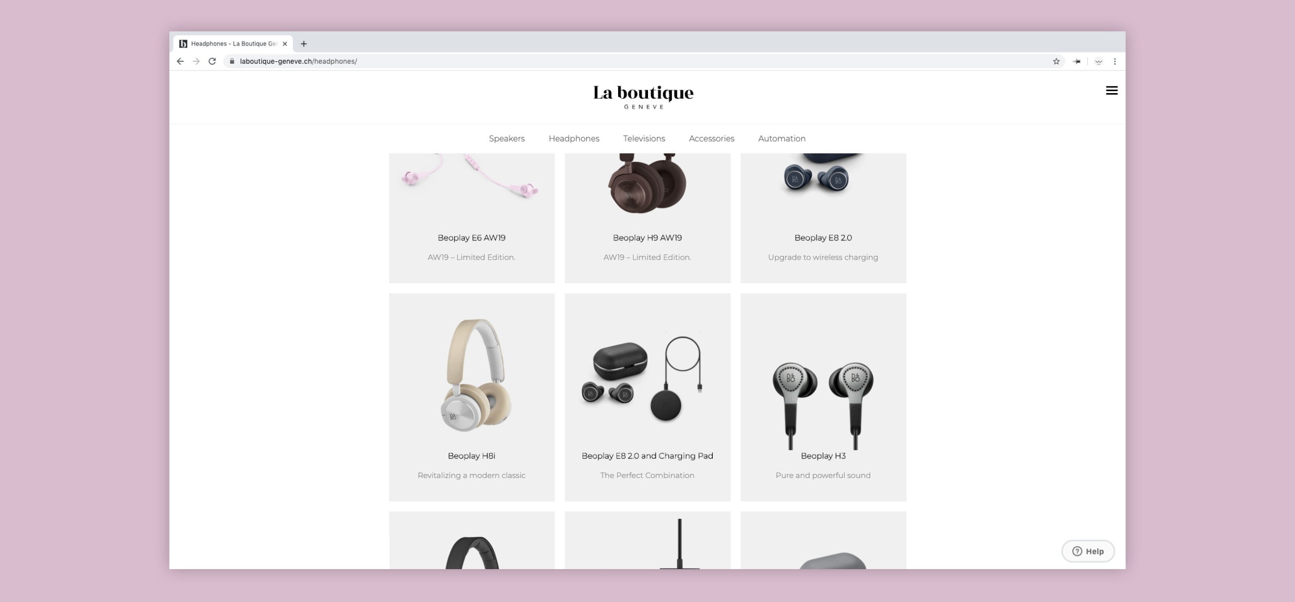Site web de La Boutique sur la page des casques
